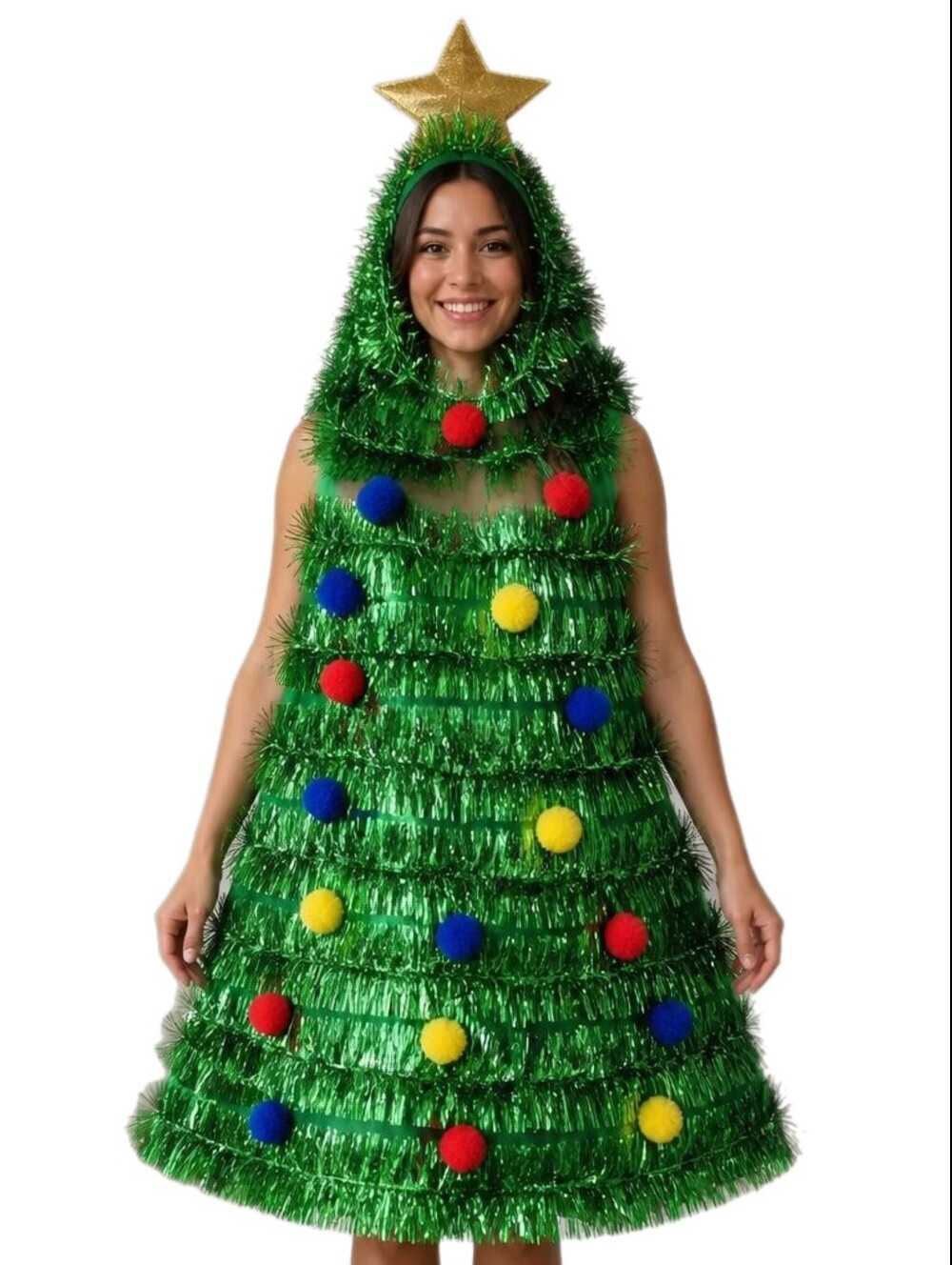 Forever 21 Christmas Tree Costume Hooded Dress One Size OS Halloween